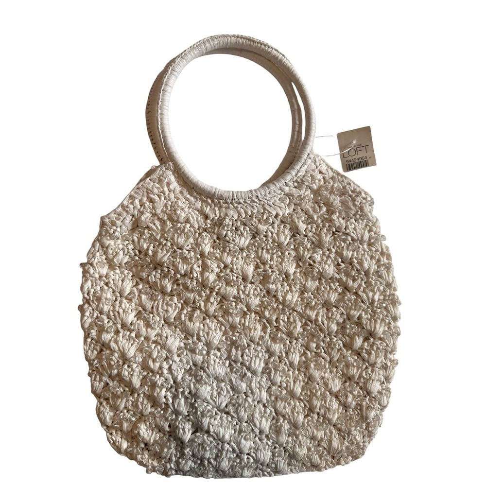 Vintage Ann Taylor LOFT Crochet Raffia Woven beaded Beads Boho Bohemian Purse